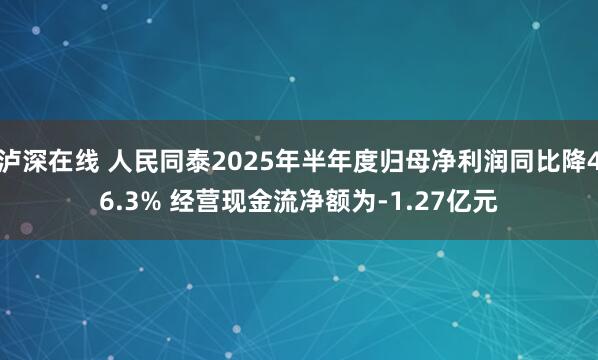 泸深在线 人民同泰2025年半年度归母净利润同比降46.3% 经营现金流净额为-1.27亿元